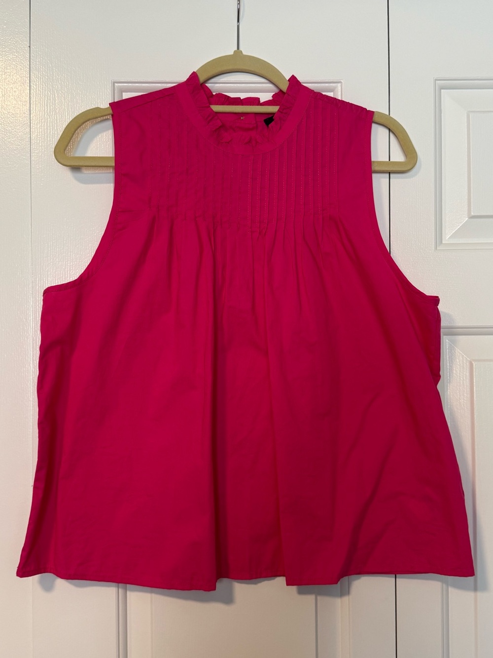 NWT J. Crew Sleeveless Pintuck Ruffled Mock Neck Camisole - Hot Pink Size Large